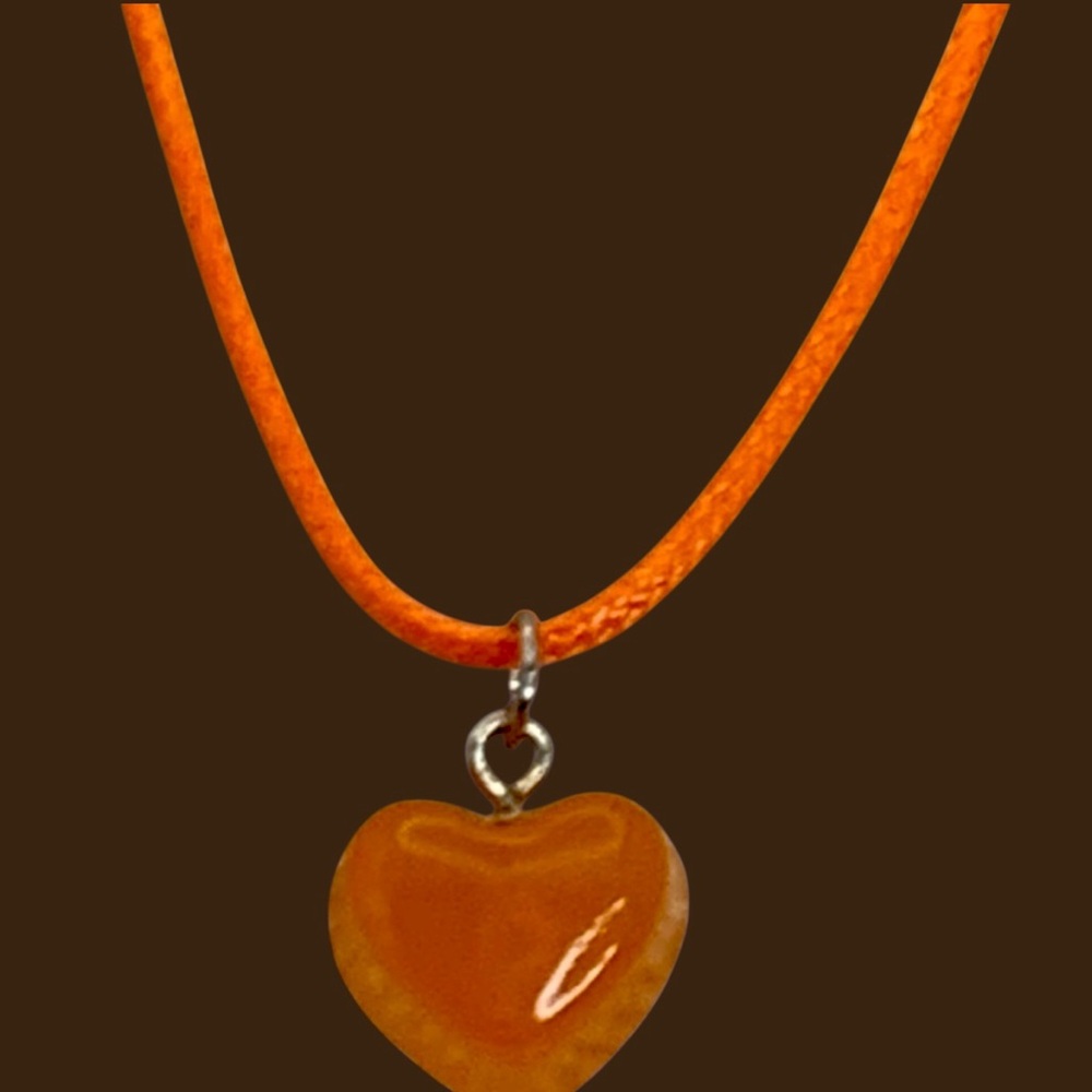 Heart Acrylic Orange Necklace With Orange 16” & 2” Ext Heart & Love Valentine
